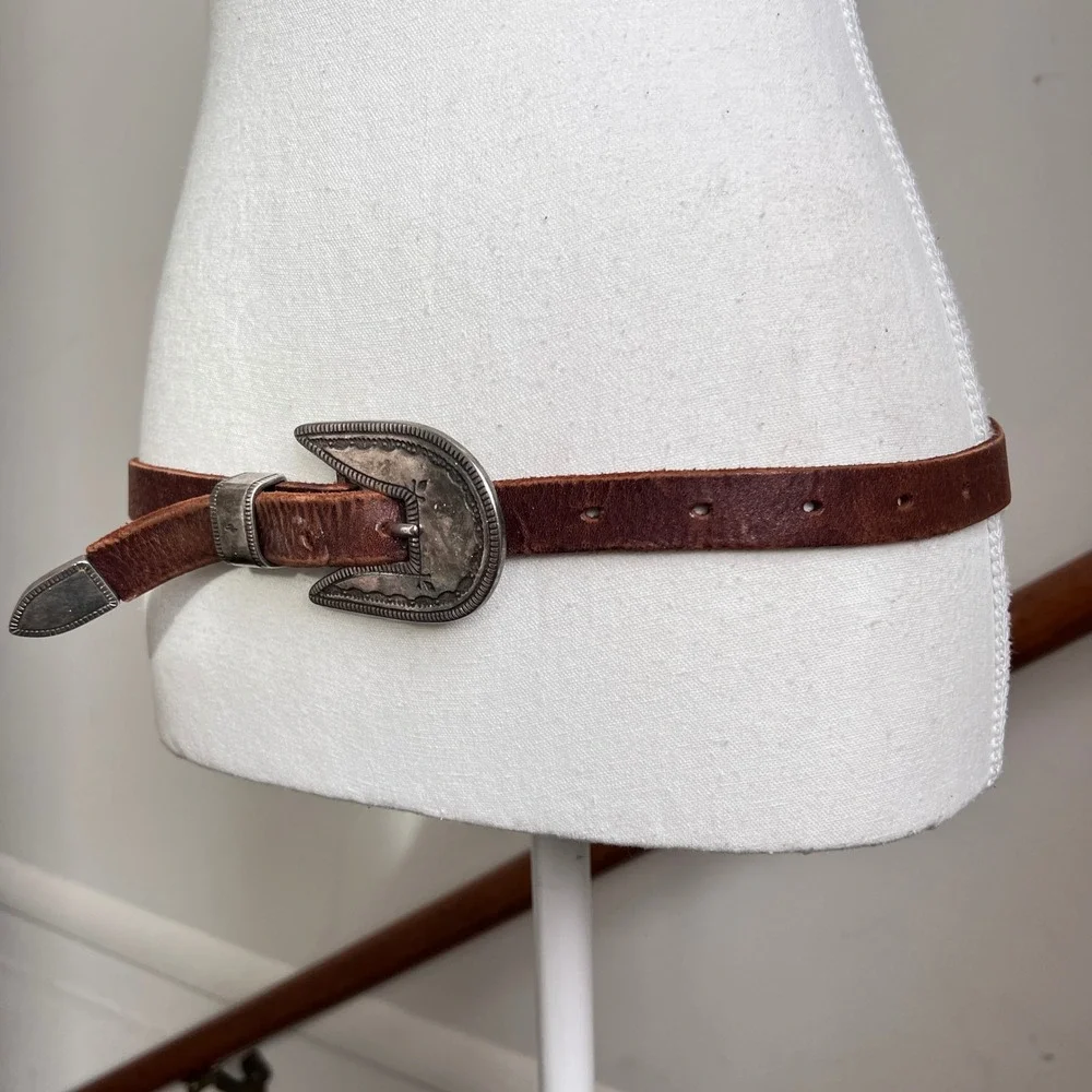 Vintage Banana Republic Safari Brown Leather Belt‎ Western Buckle Size 28